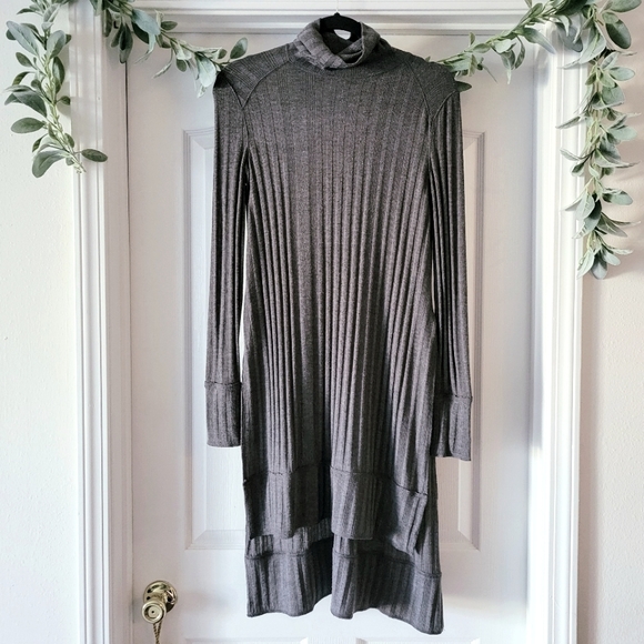 Free People Sweaters - Free People Gray Heath Sweater Espresso Ribbed Tunic Top Turtleneck XS